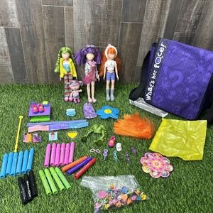 Whats Her Face Dolls Lot 4 w/ Markers Faces Wigs Case Accessories